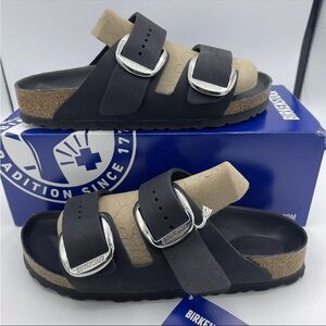BIRKENSTOCK ARIZONA Big Buckle Sandals Black Oiled Leather EU38/W7/M5 ; B12